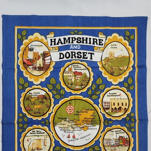 Vtg 1983 Hampshire And Dorset Souvenir Cotton Fabric Panel - Picture 4 of 12